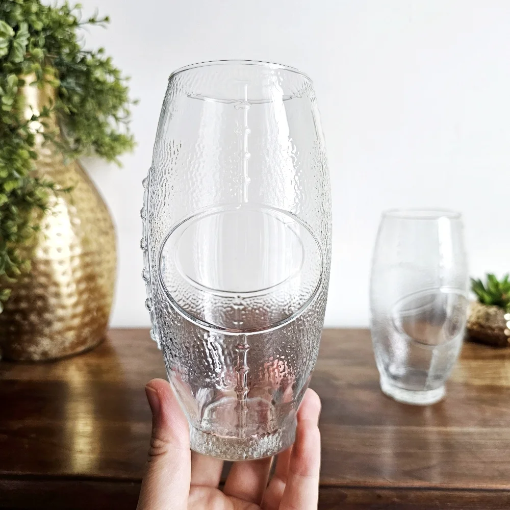 Libbey Vintage Football Glasses Set of 2 Raised Design Tumblers 7” Sports Barwar